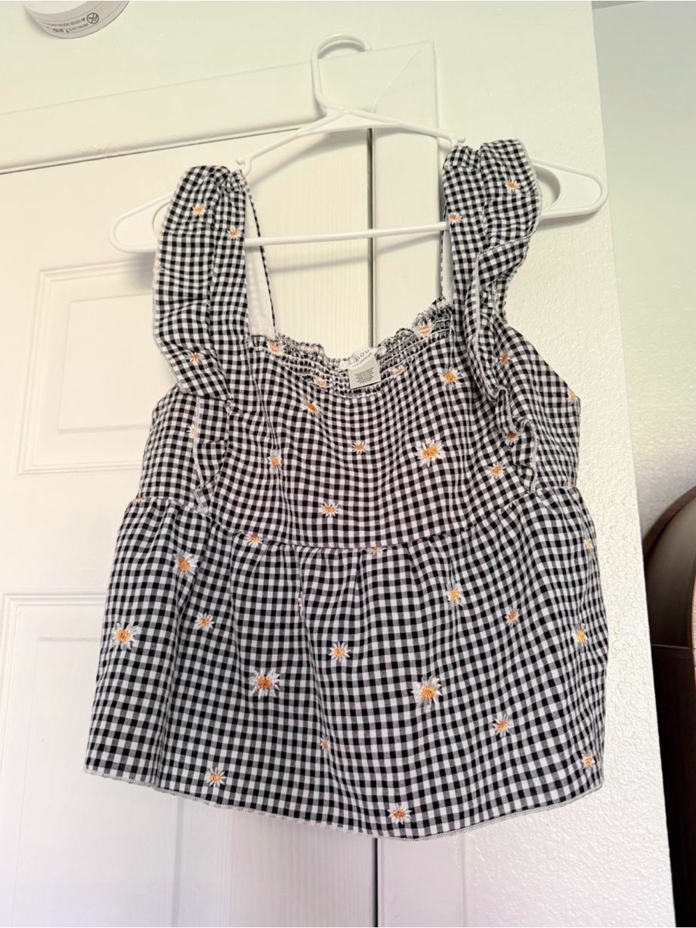 Nordstrom Black & White Gingham Daisy Smocked Crop Top